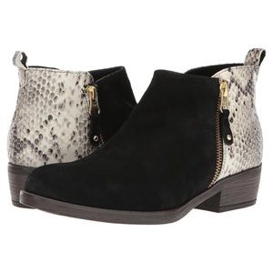 Eric Michael “London” Suede and Snake Print Leather Side Zip Ankle Boot